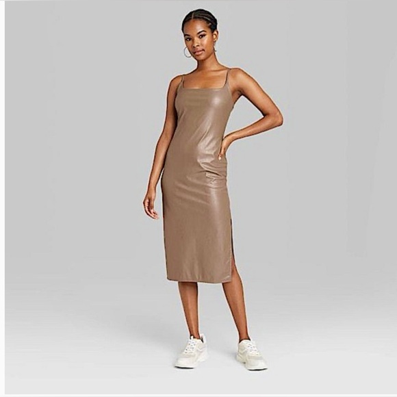 NWT Faux Leather Midi Dark Taupe/Milk Chocolate Slip Dress W XXL Wild Fable - Picture 4 of 4